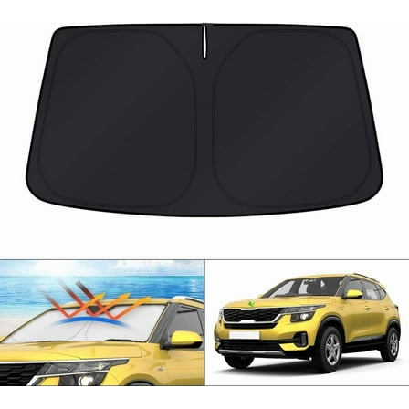Canvcle Custom Fit Windshield Sunshade for 2021-2023 2024 2025 Kia Seltos Window Shade Sun Visor Protector Foldable Blocks UV Rays Keep Your Car Cooler
