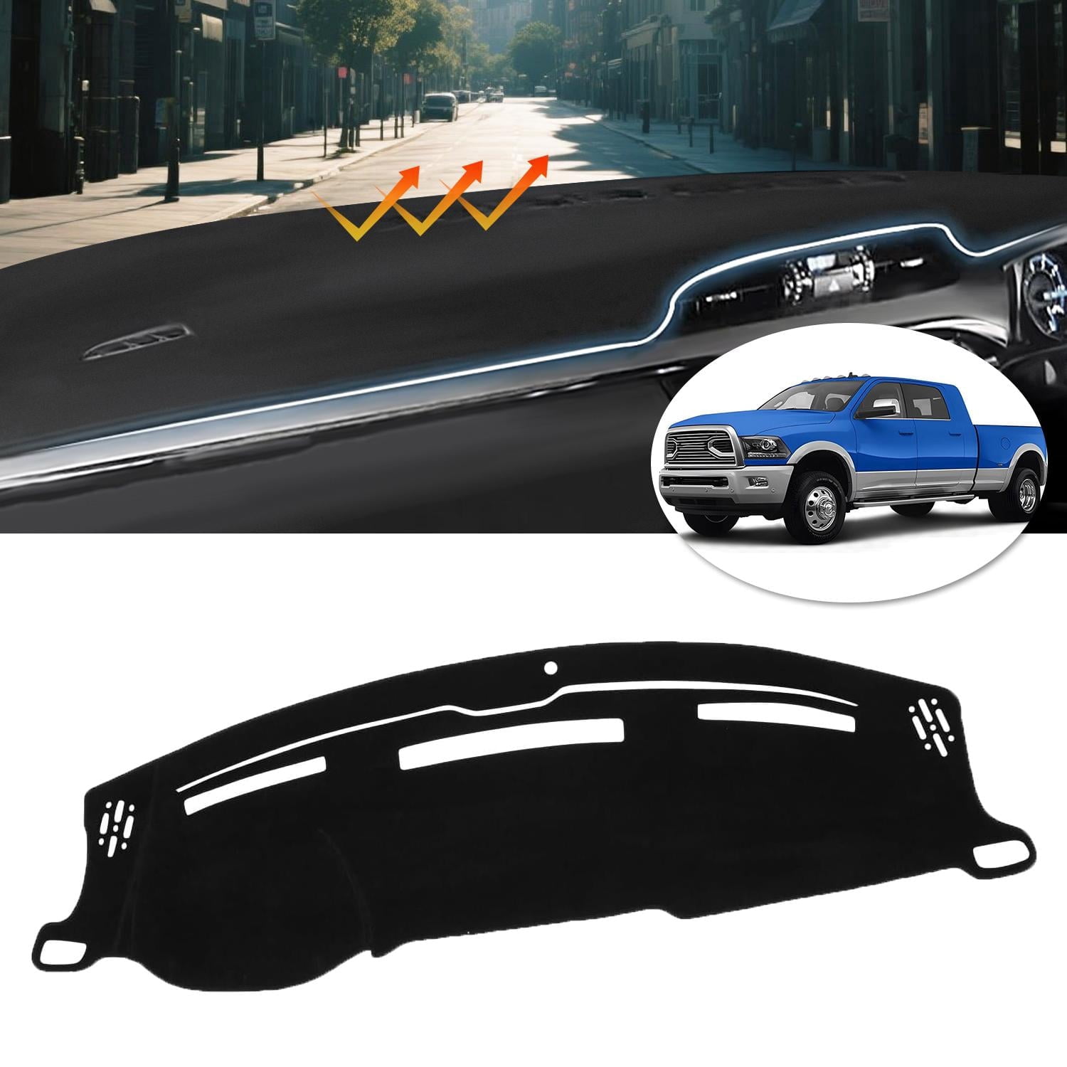 Canvcle Dash Cover Compatible with 2010-2018 Dodge Ram 1500 2500 3500 Accessories Dashboard Cover Mat Non-Slip Carpet Sunshield Glare UV Rays Protector (Without Hud)