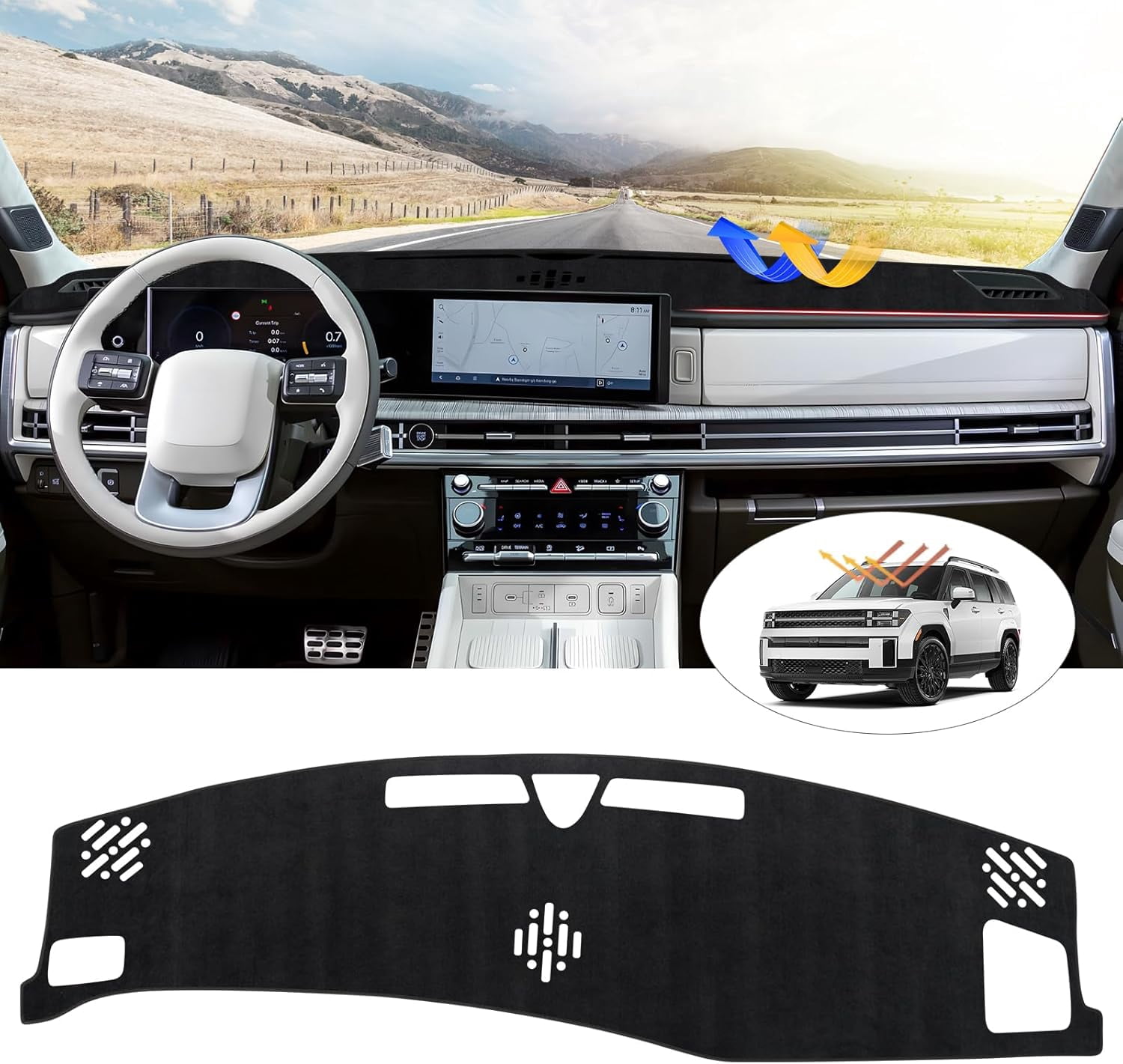 Canvcle Dash Cover Compatible with 2024 2025 Hyundai Santa Fe MX5 Accessories Dashboard Cover Mat Non-Slip Carpet Sunshield Glare UV Rays Protector (with HUD)