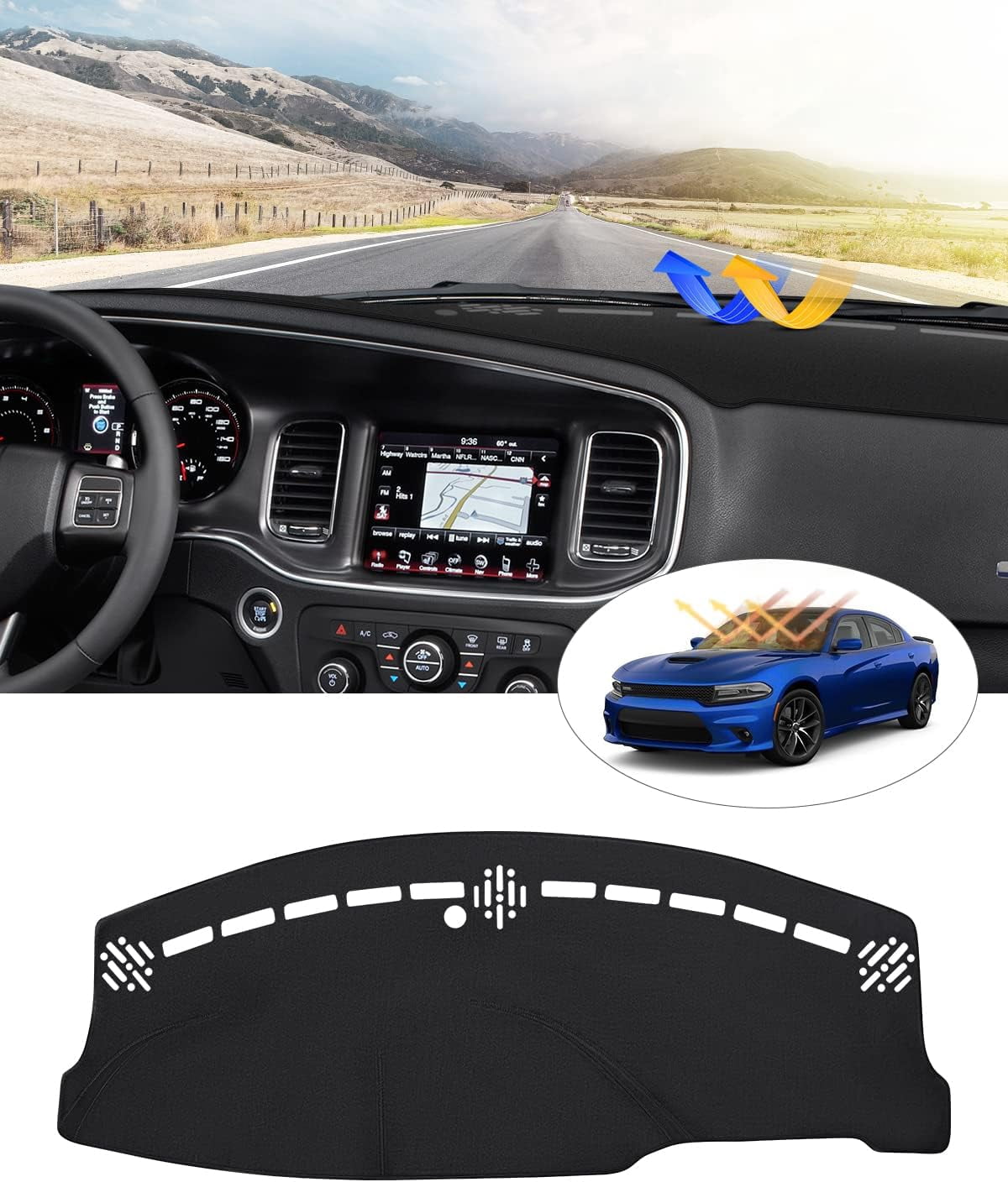Canvcle Dash Cover Custom Fit for Dodge Charger 2011-2023 Accessories Dashboard Cover Mat Non-Slip Pad Carpet Anti-Glare