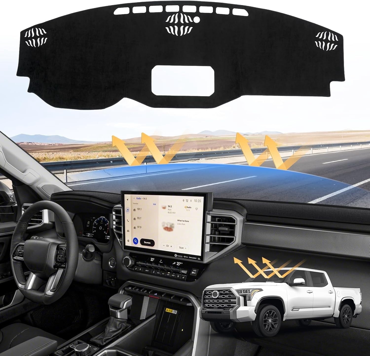 Canvcle Dash Cover for 2025 2024 2023 2022 Toyota Tundra Suede Dashboard Cover Mat for Tundra Accessories Sun Shade Nonslip Mesh Protector No Glare