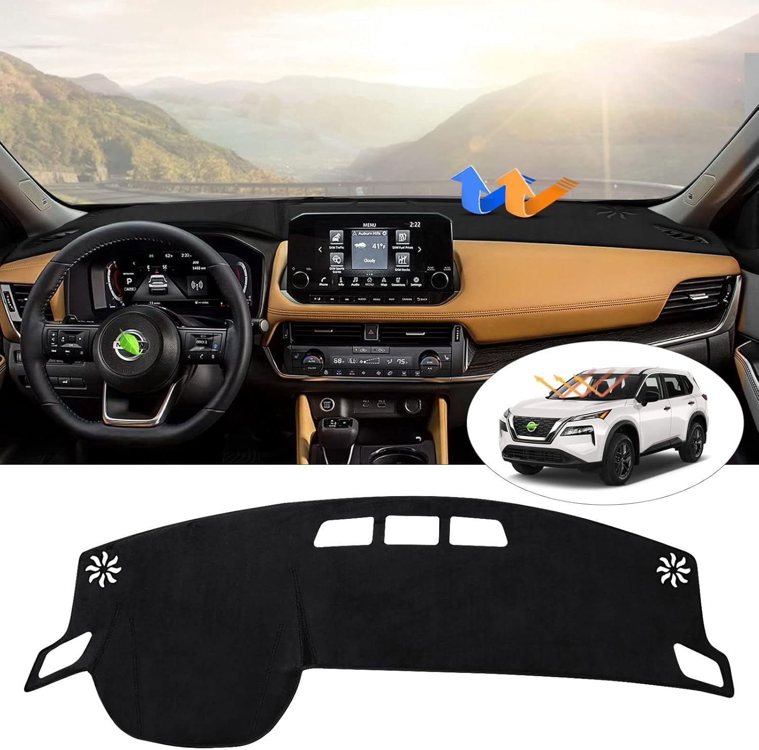Canvcle Dashboard Cover for 2021-2025 Nissan Rogue Accessories Dash Cover Nonslip Dash Board Mat Anti-Glare Black (Not for Nissan Rogue Sport)