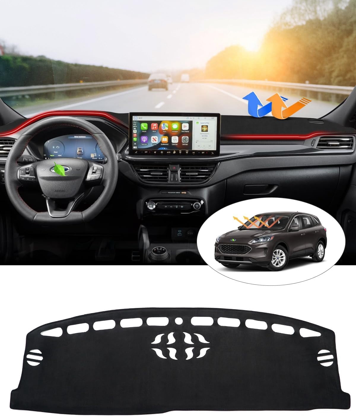 Canvcle Dashboard Cover Custom Fit for Ford Escape 2020-2025 (Without HUD) Accessories Dash Cover Mat Pad Non-Slip Pad Carpet Anti-Glare