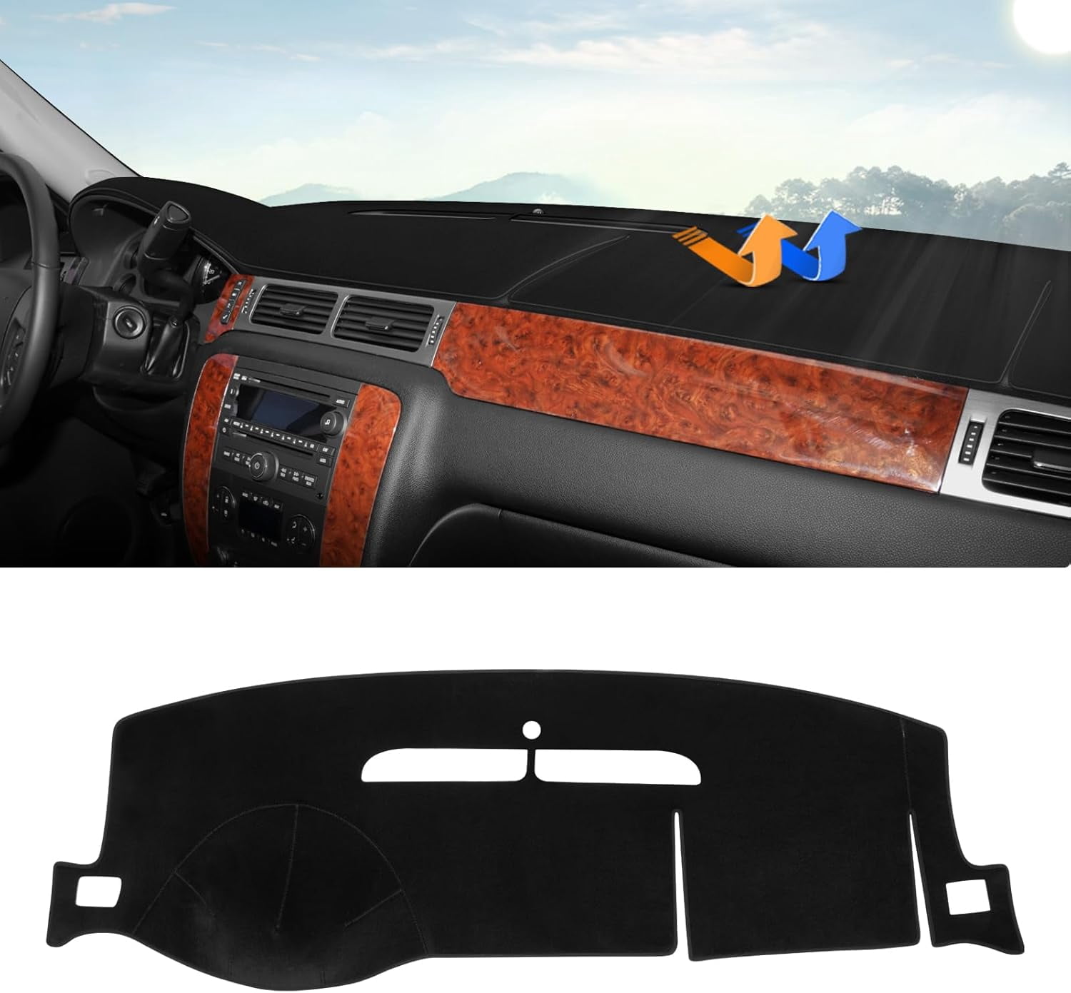 Canvcle Dashboard Cover Mat for 2007-2014 Chevrolet Tahoe Suburban/GMC Yukon XL&2007-2013 Chevy Avalanche Silverado 1500 2500 3500 LTZ/GMC Sierra SLT Denali Accessories Upgrade Velvet Dash Cover