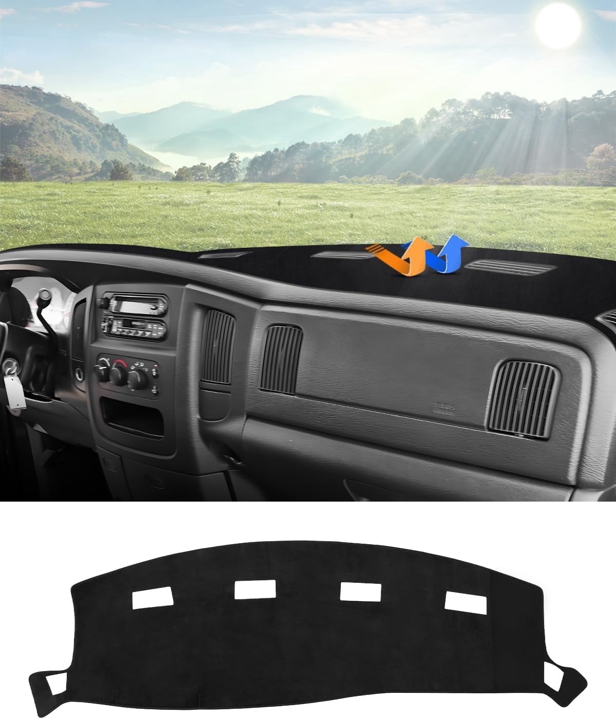 Canvcle Dashboard Cover Mat for 2002-2005 Dodge Ram 1500 & 2003-2005 2500/3500 Accessories Dash Cover Mat Flannel Sunshade Glare UV Rays Protector
