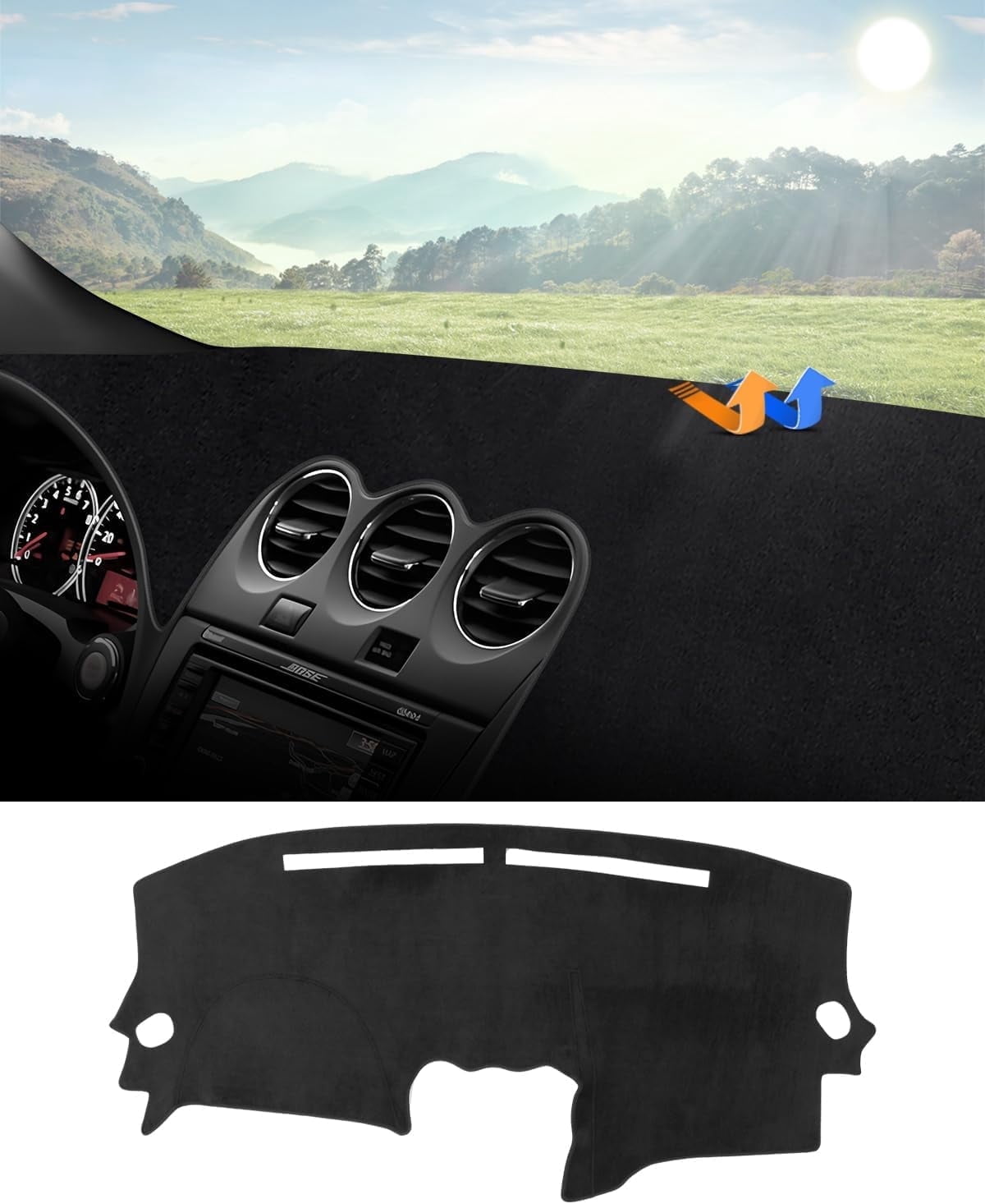 Canvcle Dashboard Cover Mat for 2007-2012 Nissan Altima Accessories Dash Cover Flannel Sun shade Glare UV Rays Protector