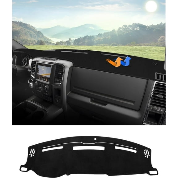 Canvcle Dashboard Cover Mat for 2010-2018 Dodge Ram 1500 2500 3500 Accessories Flannel Dash Mat Sunshade Glare UV Rays Protector (Without Hud)