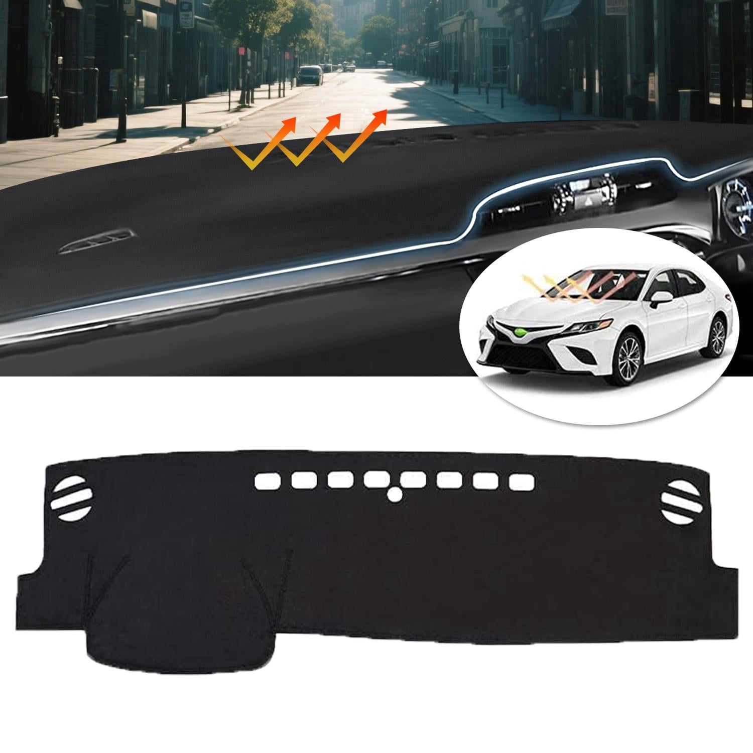 Canvcle Dashboard Cover Mat for 2018-2024 Toyota Camry Accessories Dash Cover Flannel Dash Mat Sunshade Glare UV Rays Protector (Without HUD)