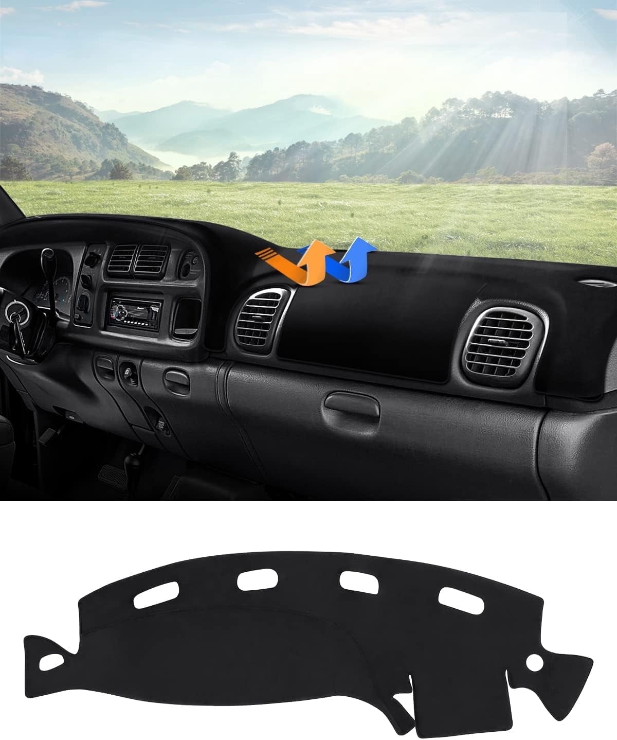 Canvcle Dashboard Cover Mat for Dodge Ram 1500 2500 3500 1998-2001 Accessories Dash Cover Flannel Sunshade Glare UV Rays Protector
