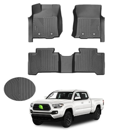 Canvcle Floor Mats for 2016-2023 Toyota Tacoma Double Cab(Automatic Only), All Weather TPE Rubber Floor Liners for Toyota Tacoma Accessories 2 Row High Edge