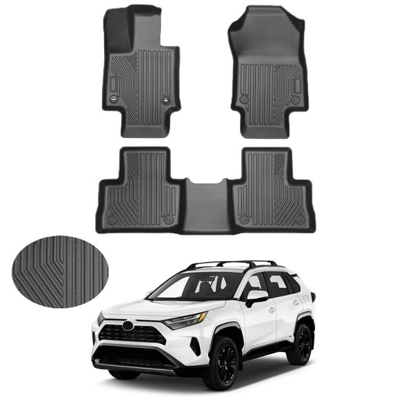 Canvcle Floor Mats for 2019-2024 2025 Toyota RAV4 Accessories All Weather Floor Liner 3D TPO 1st & 2nd Row Floor Mat Heavy-Duty Floor Liners(FIT All Models)