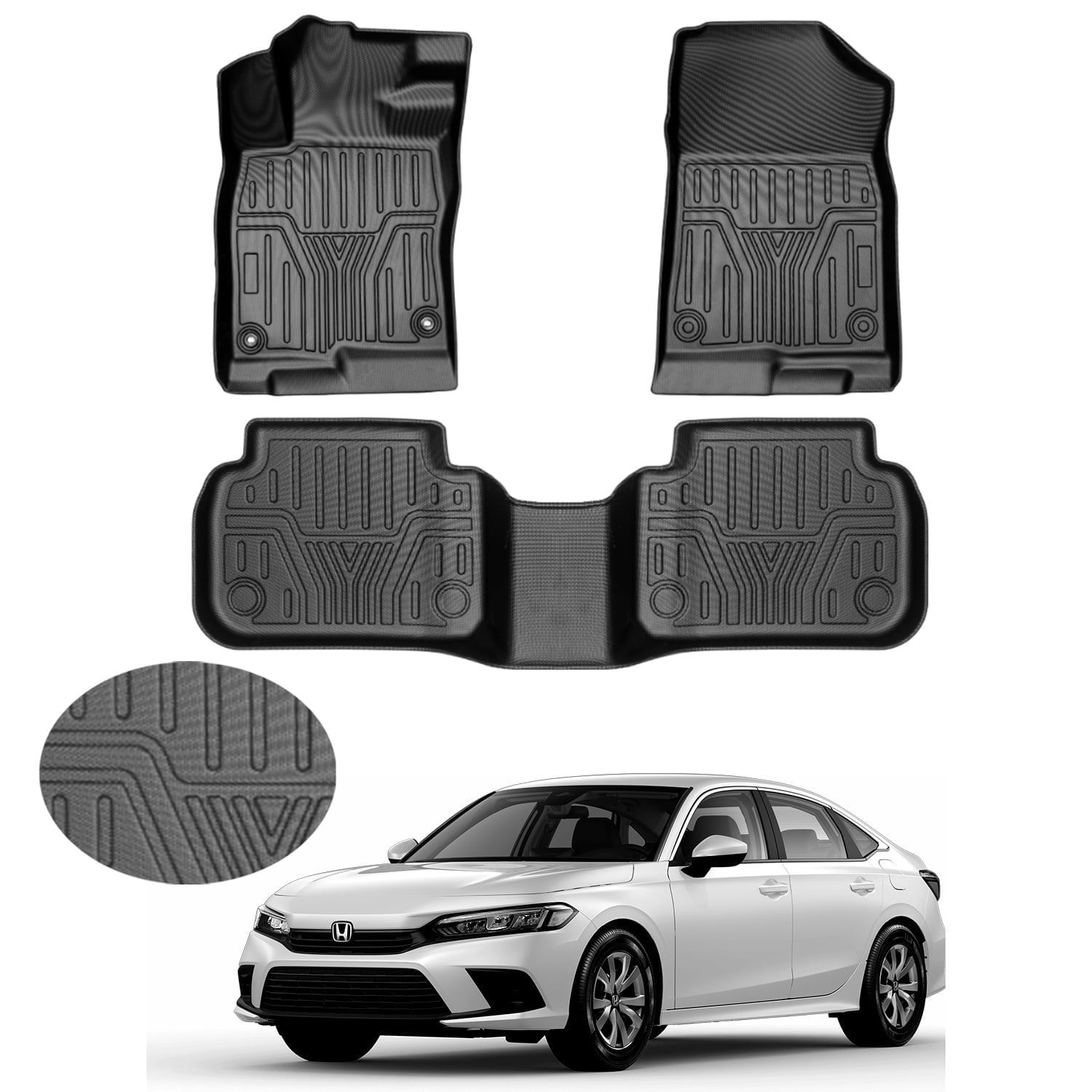 Canvcle Floor Mats Fit for Honda Civic 2022-2025 2026 Sedan Hatchback Si (Include Sport,Not for Hybrid) & Acura Integra 2023 2024 Accessories(Fit 2nd Row Has)