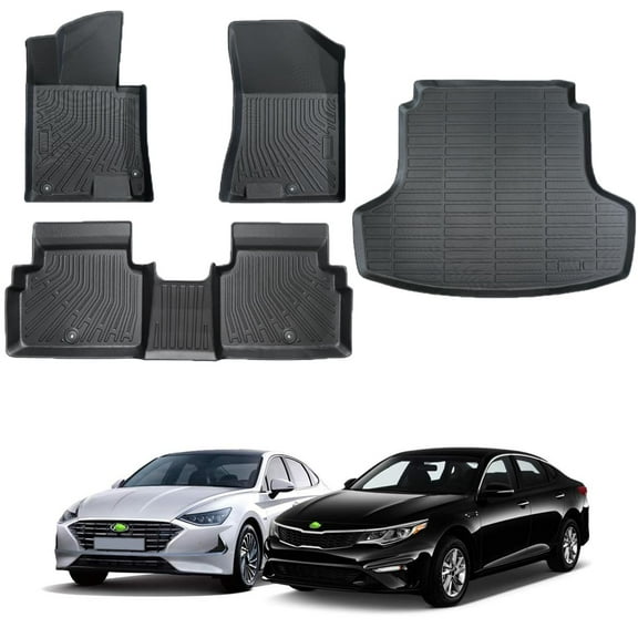 Canvcle Floor Mats for 2021-2025 Hyundai Sonata, All Weather Floor Liners & Trunk mat TPE Rubber Car Mats Front Rear 2 Row Raised Edge