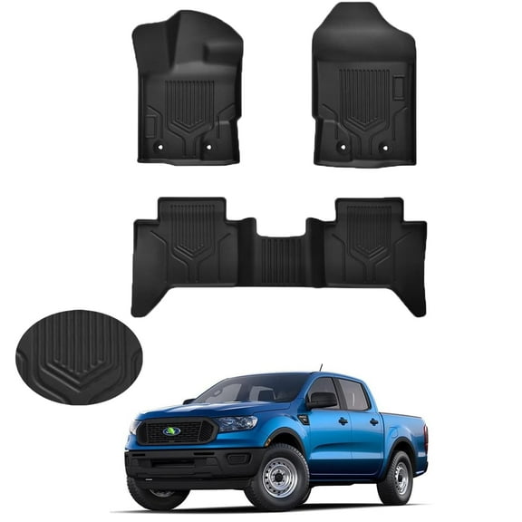 Canvcle Floor Mats for 2021 Ranger All Weather Floor Liners Compatible with 2019 2020 2022 Ford Ranger Super Crew TPE Odorless High Edge Mat