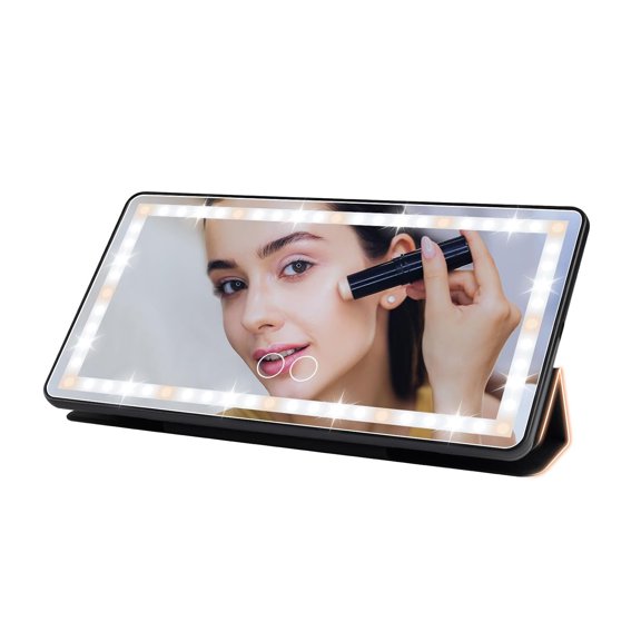 Canvcle LED Car Sun Visor Mirror Vanity with 3 Light Modes,Protective Case,Rechargeable Makeup Mirror with Dimmable Touch Control for Cars, Trucks, SUVs,Car Accessories for Women,Black