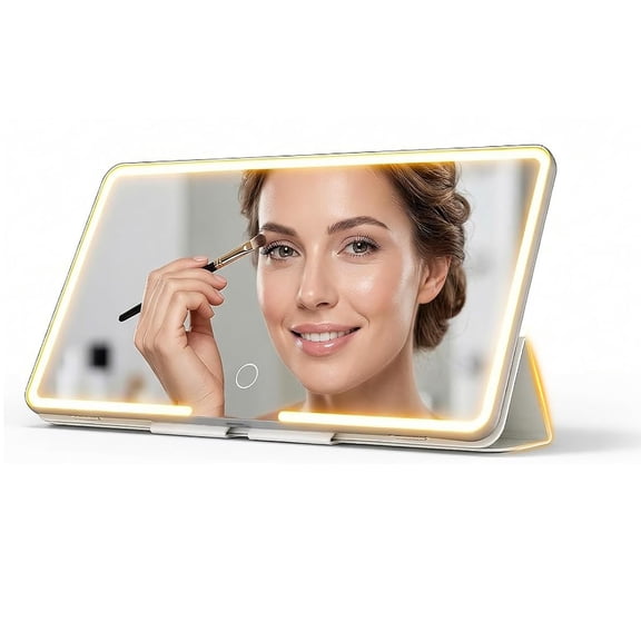 Canvcle LED Car Sun Visor Mirror Vanity with Light and Protective Cover,Universal Rechargeable Dimmable Touch Screen Travel Makeup Mirror for Truck SUV,White