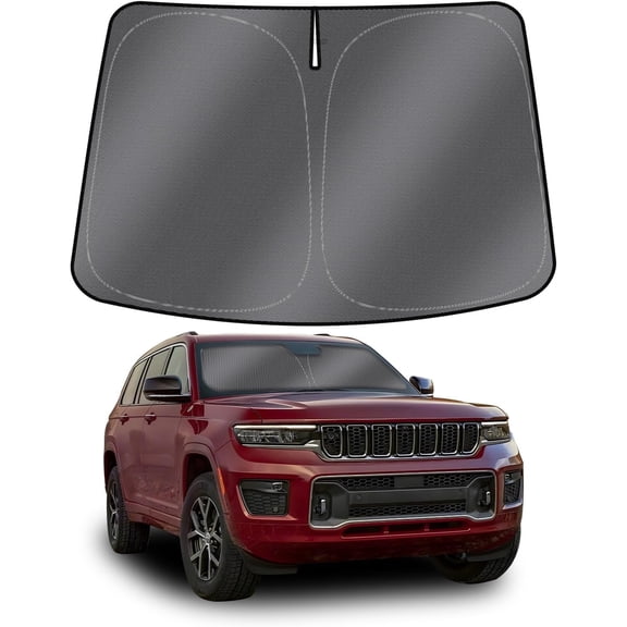 Canvcle Liner Windshield Sun Shade for Jeep Grand Cherokee L 2021-2025 Windshield Sunshades Accessories Front Window Foldable Sun Visor Cover Keep Cool Block UV Heat