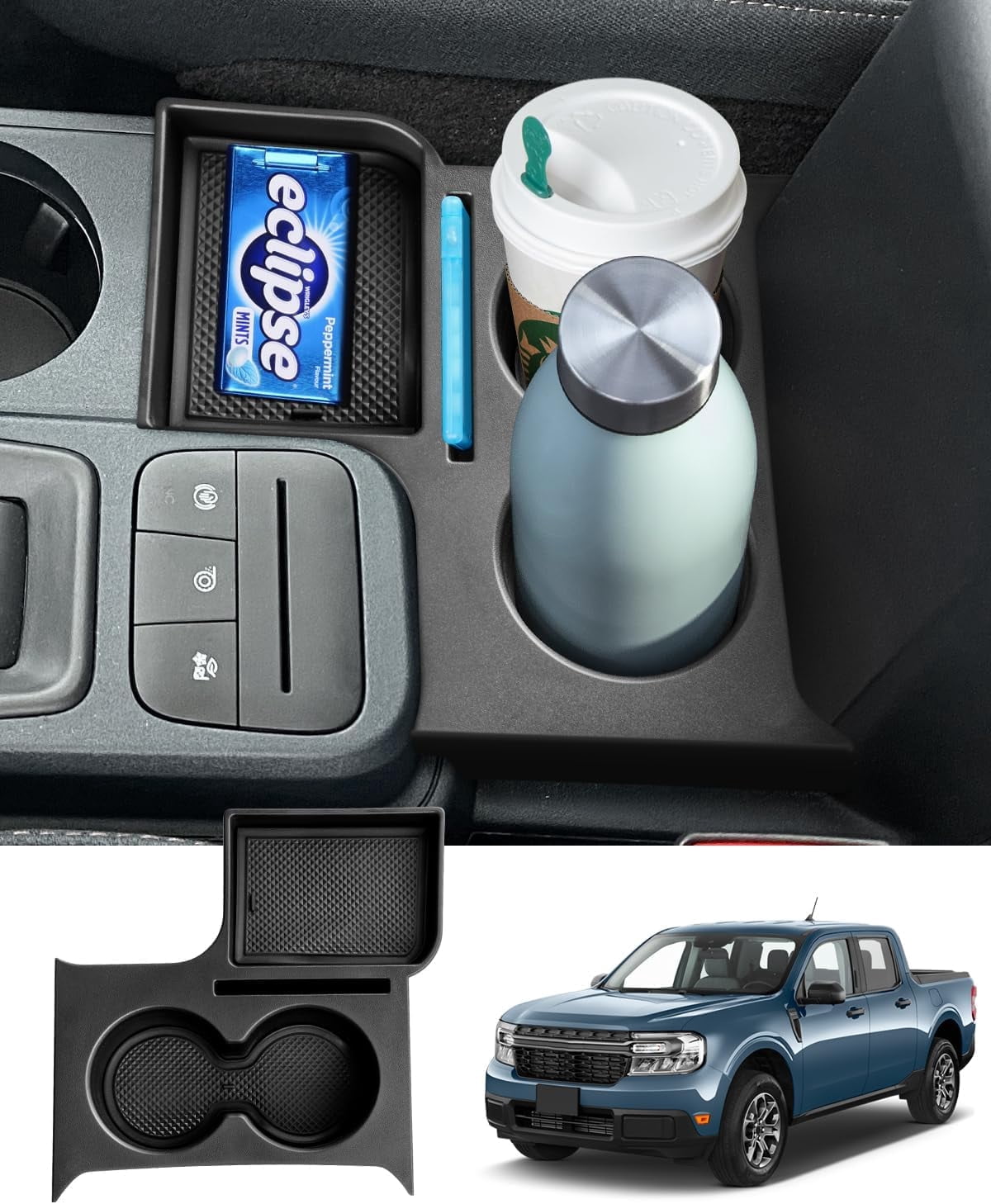 Canvcle Maverick Cup Holder Insert Center Console Organizer for 2022-2025 Ford Maverick Accessories, Car Front Seat Armrest Storage Box for Maverick Multi-Functional Drink Cup Holder Tray