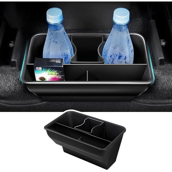 Canvcle Rear Center Console Organizer for Tesla Model Y 2020-2024 Accessories 2nd Row Back Seat Storage Box Under Seat Rear Middle Air Outlet Trash Can Container Bin ABS Black