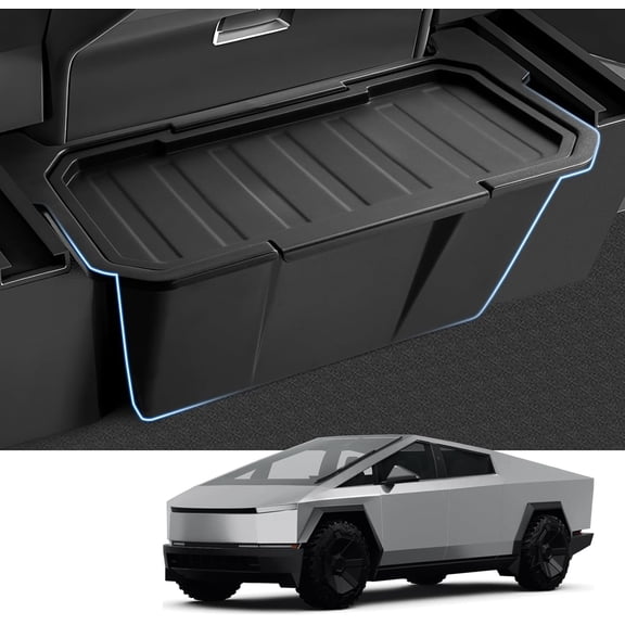 Canvcle Rear Floor Storage Box for 2024 2025 Tesla Cybertruck Accessories, 2nd Row Floor Storage Bin TPE Backseat Storage Box Rear Center Console Organizer with Anti-Slip Lid Cover Trash Can Black