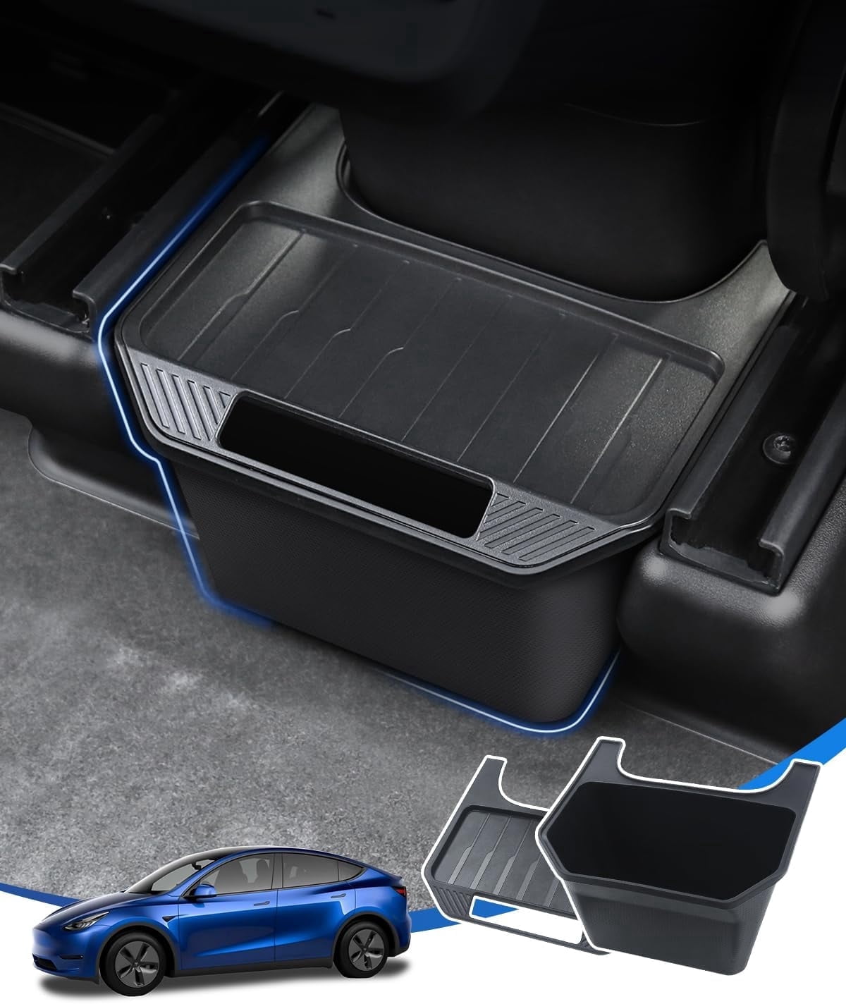 Canvcle Trash Can Tesla Model Y Accessories Rear Center Console Organizer Backseat Storage Box Under Seat Storage Tray Garbage Can Bin (Black)
