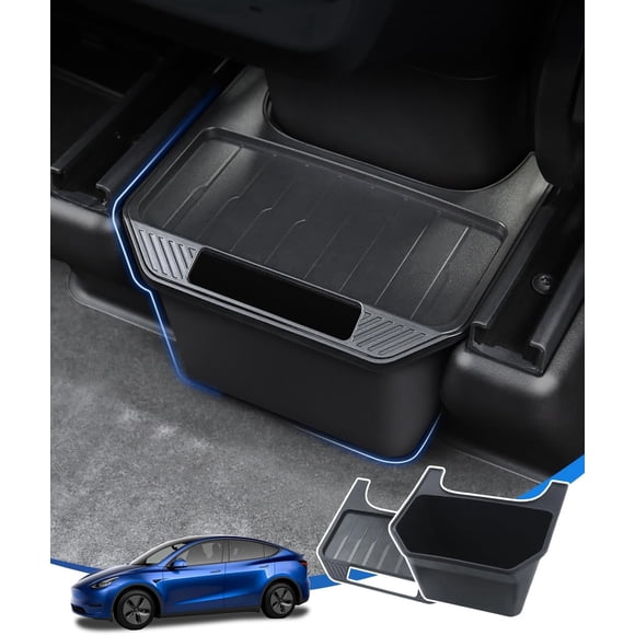 Canvcle Trash Can Tesla Model Y Accessories Rear Center Console Organizer Backseat Storage Box Under Seat Storage Tray Garbage Can Bin (Black)