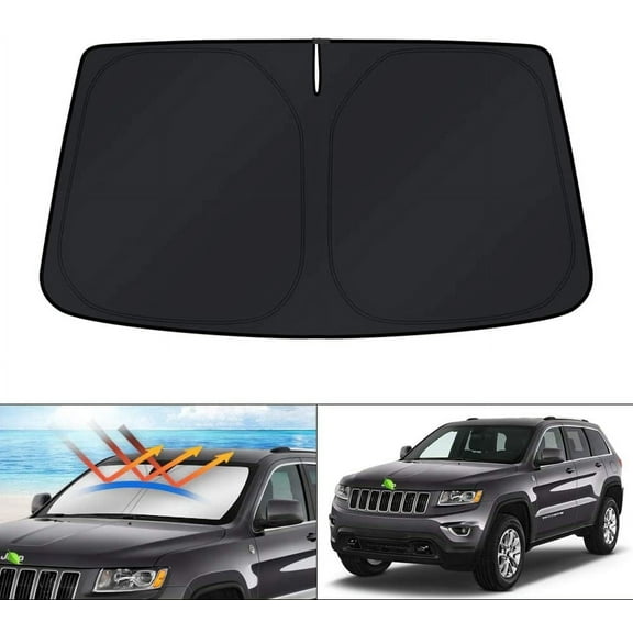 Canvcle Windshield Sun Shade for 2011-2026 Jeep Grand Cherokee/Jeep Grand Cherokee L Accessories(Not for Jeep Cherokee) Sunshade Foldable Blocks UV Rays Sun Visor Protector