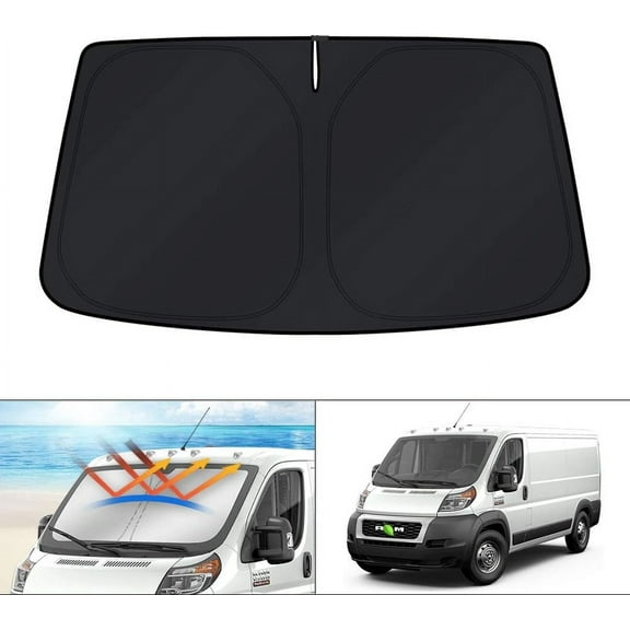Canvcle Windshield Sun Shade for 2014-2025 Dodge RAM Pro Master Accessories Full Size Cargo Van Chassis Cab Cutaway Foldable Sun Visor Protector Blocks UV Rays