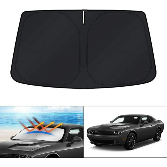 Canvcle Windshield Sun Shade for 2015-2023 Dodge Challenger Accessories Coupe,SRT Hellcat,Redeye,GT,RT,TA Coupe,Widebody,SXT,RT Scat Pack Foldable Sun Visor Protector Blocks UV Rays