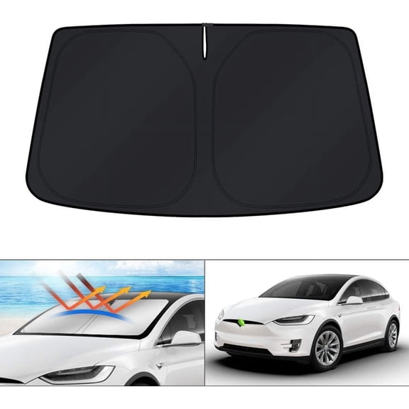 Canvcle Windshield Sun Shade for 2016-2024 2025 Tesla Model X Tesla X Accessories Window Sun Visor Protector Foldable Blocks UV Rays Keep Your Car Cooler