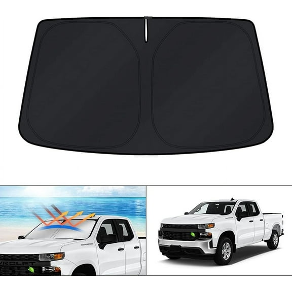Canvcle Windshield Sun Shade for 2019-2024 2025 Chevrolet/Chevy Silverado 1500 Accessories, Regular Cab, Crew Cab, Double Cab 2Dr 4Dr Window Sun Visor Foldable Blocks UV Rays
