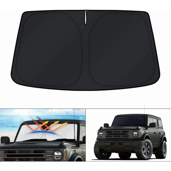 Canvcle Windshield Sun Shade for Ford Bronco Accessories 2021-2024 2025 (Not for Bronco Sport) Window Sunshade Sun Visor Protector Foldable Blocks UV Rays