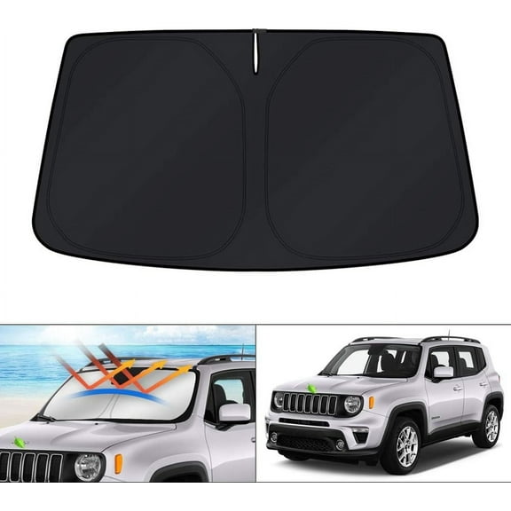 Canvcle Windshield Sun Shade for 2015-2024 Jeep Renegade Accessories Window Sunshade Visor Protector Foldable Blocks UV Rays Keep Your Car Cooler