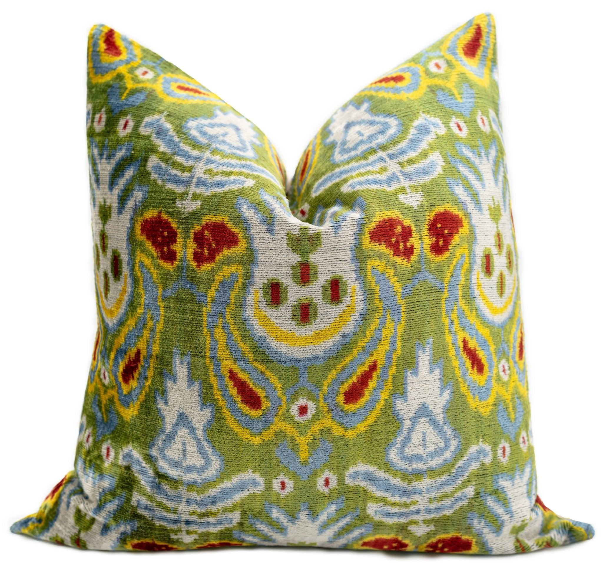 Handmade Multicolor Ikat Velvet Square Throw Pillow 20"