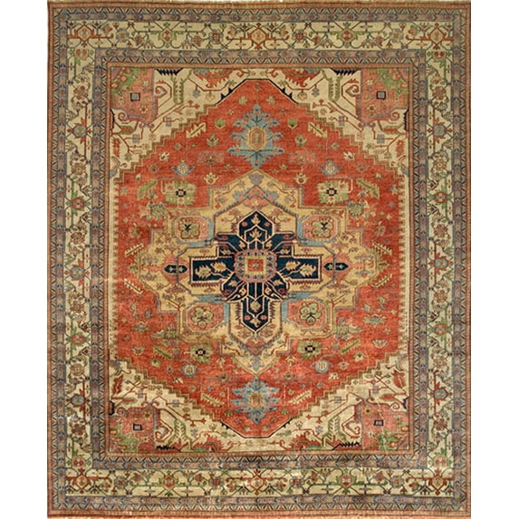 Canvello Serapi Hand-Knotted Rust/Ivory Wool Area Rug- 5'11" X 9'