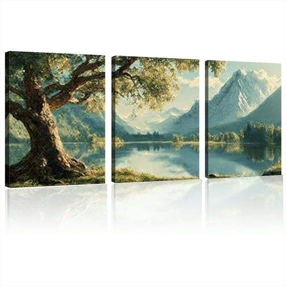 Canvsa Wall Decor Modern Abstract Landscape Canvas Art Wrap-Around Frame, High-Quality Ink Print, Horizontal Wall Decor for Living Room, Bedroom, Office 12x16inchx3pcs