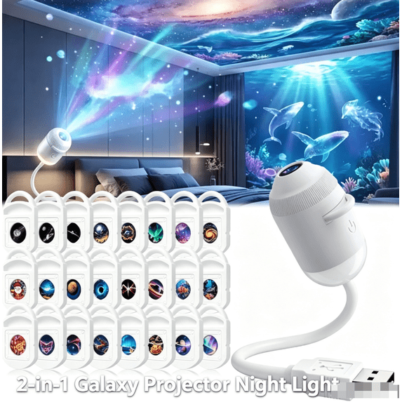 Canweitoo Hd Smart Dynamic 5d Holographic Night Light Projector, Plug and Play Hd Star Projector, 360° Adjustable Hd Galaxy and Ocean Projector for Bedroom Ceiling (6 Projection Film)