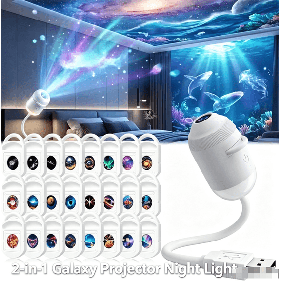 Canweitoo Hd Smart Dynamic 5d Holographic Night Light Projector, Plug and Play Hd Star Projector, 360° Adjustable Hd Galaxy and Ocean Projector for Bedroom Ceiling (3 Projection Film)