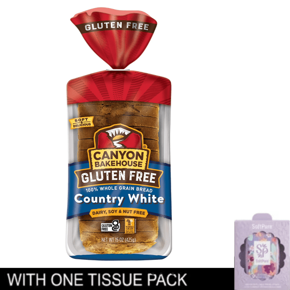 Canyon Bakehouse Country White Gluten Free Bread, 100% Whole Grain Sandwich Bread, Fresh, 15 oz Loaf with tissue pack