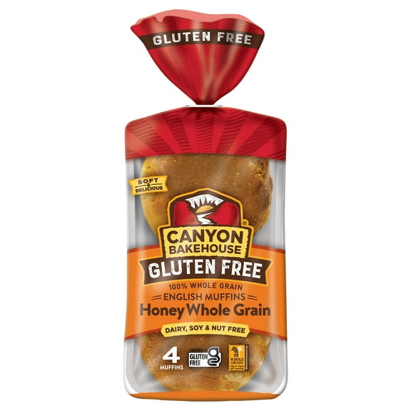 Canyon Bakehouse Honey Whole Grain English Muffins, Gluten Free English Muffins, Fresh, 4 Count