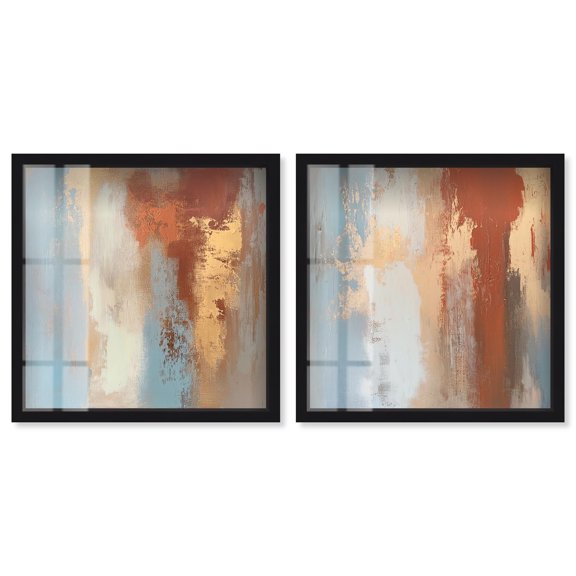 Canyon Colors Set Shadowbox Print Gold Boho Wall Art Set by Art Remedy, Black Frame, 16 x 16