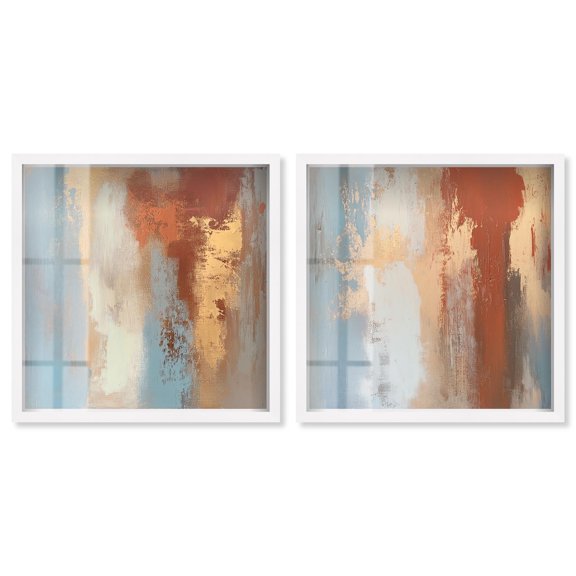 Canyon Colors Set Shadowbox Print Gold Boho Wall Art Set by Art Remedy, White Frame, 20 x 20