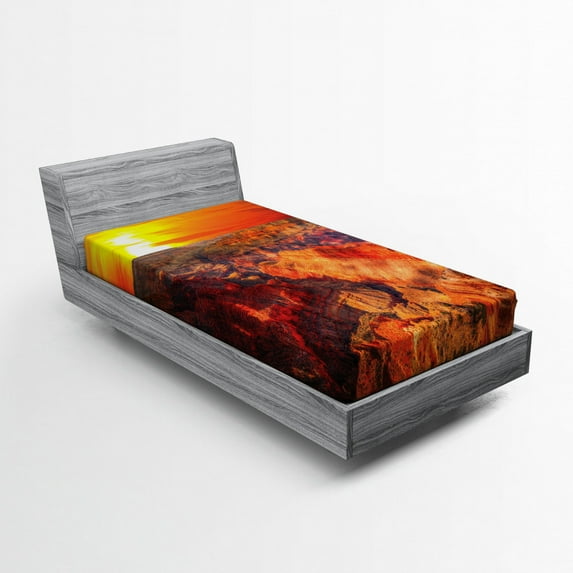 Ambesonne American Fitted Sheet, Grand Canyon Horizon, Twin Size, Orange