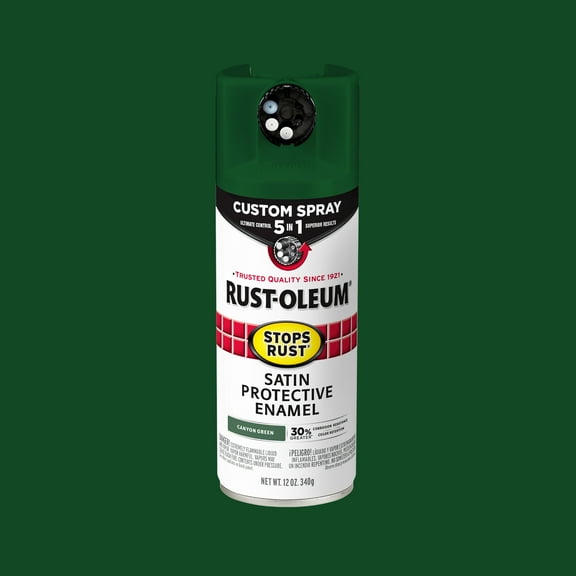 Canyon Green, Rust-Oleum Stops Rust Custom Sprays 5 in 1 Satin Spray Paint-380420, 12 oz