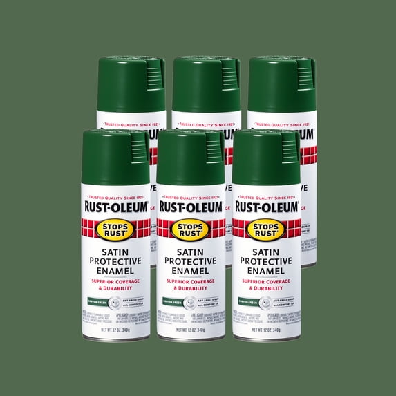 Canyon Green, Rust-Oleum Stops Rust Satin Protective Enamel Spray Paint, 12 oz, 6 Pack