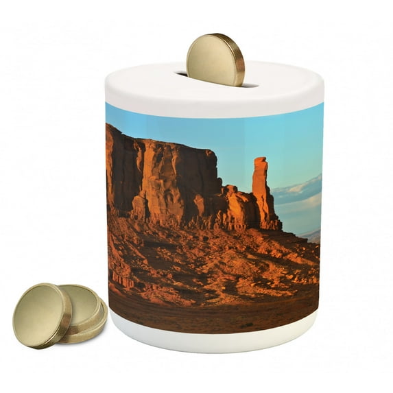 Canyon Piggy Bank, Panorama of Popular American Grand Canyon by Process of Long Erosion and Wind Theme, Ceramic Coin Bank Money Box for Cash Saving, 3.6" X 3.2", Blue Orange, by Ambesonne