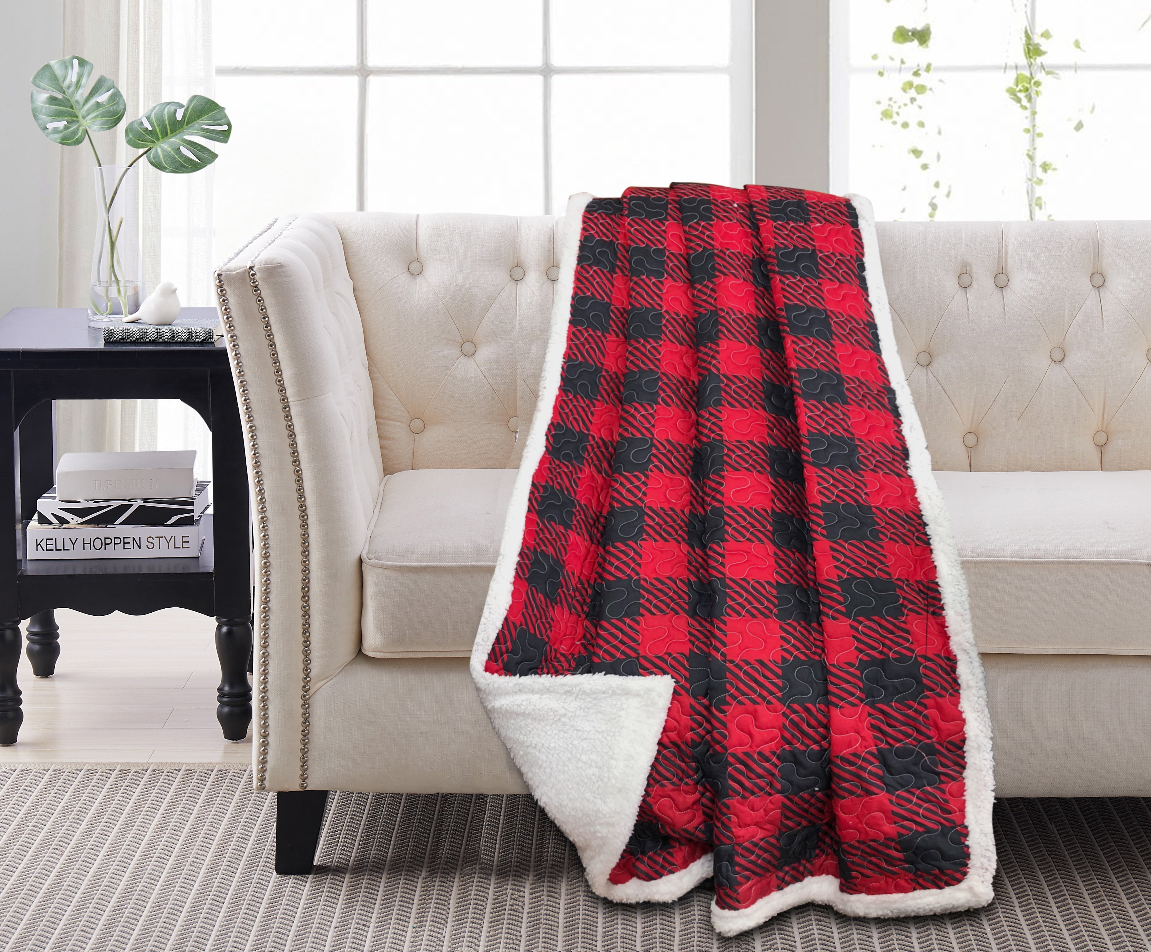 Red and Black Plaid Sherpa Reversible Winter Throw