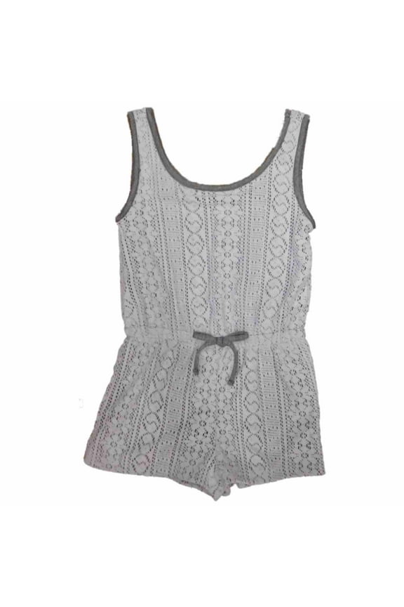 Girls White Gray Sleeveless Lace Overlay Romper Large (14)