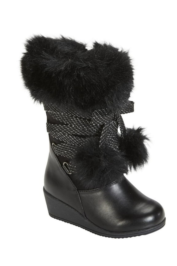 Toddler Girls Black Fashion Boots with Faux Fur Trim 7T