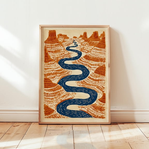 Canyon River Poster, Desert Landscape Art, Linocut Paper Print, Poster Only